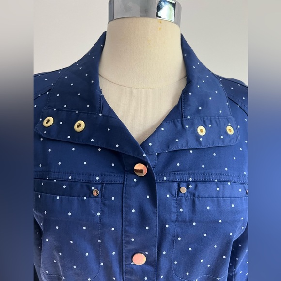 Chico’s Polka Dot Stretch Navy Jacket Blazer - Picture 4 of 12